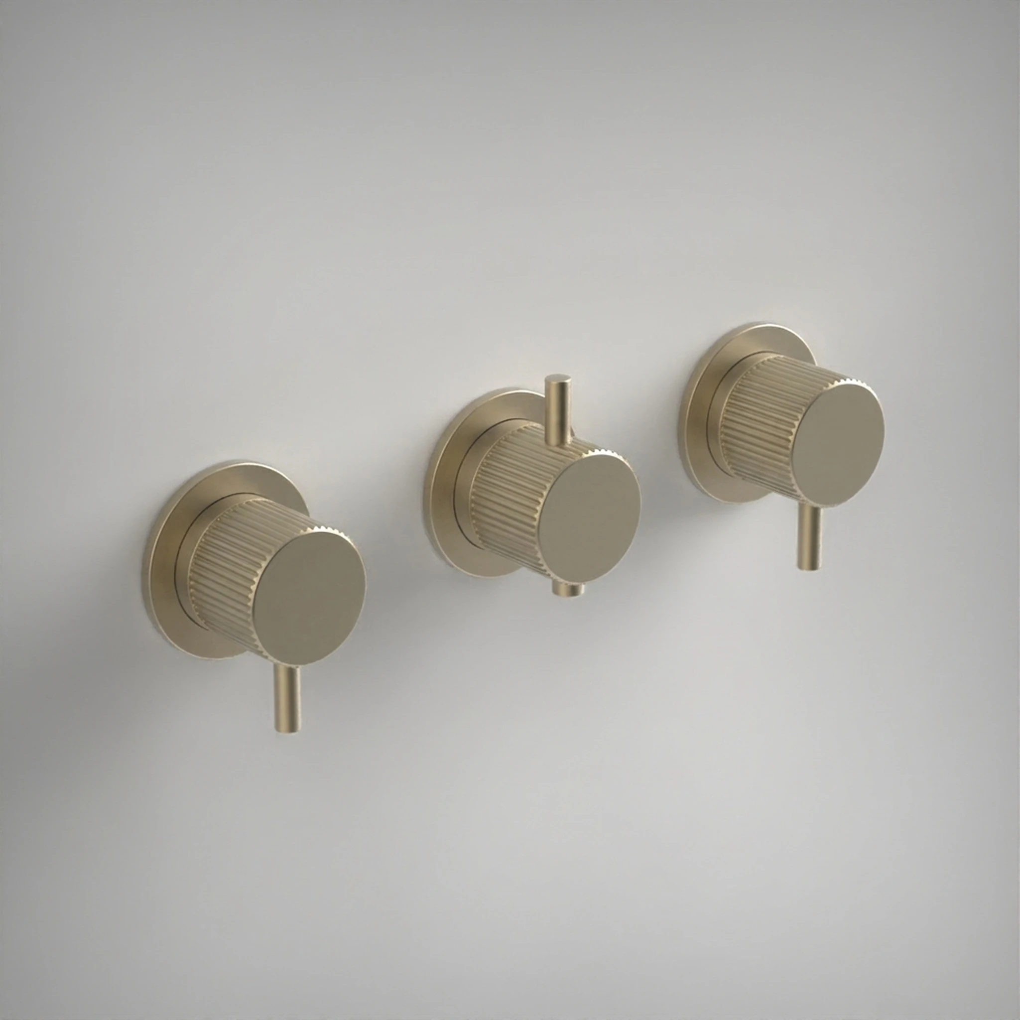 Ava Fluted 2 Way 3 Handle Thermostatic Valve W/ Flanges - Brushed Brass