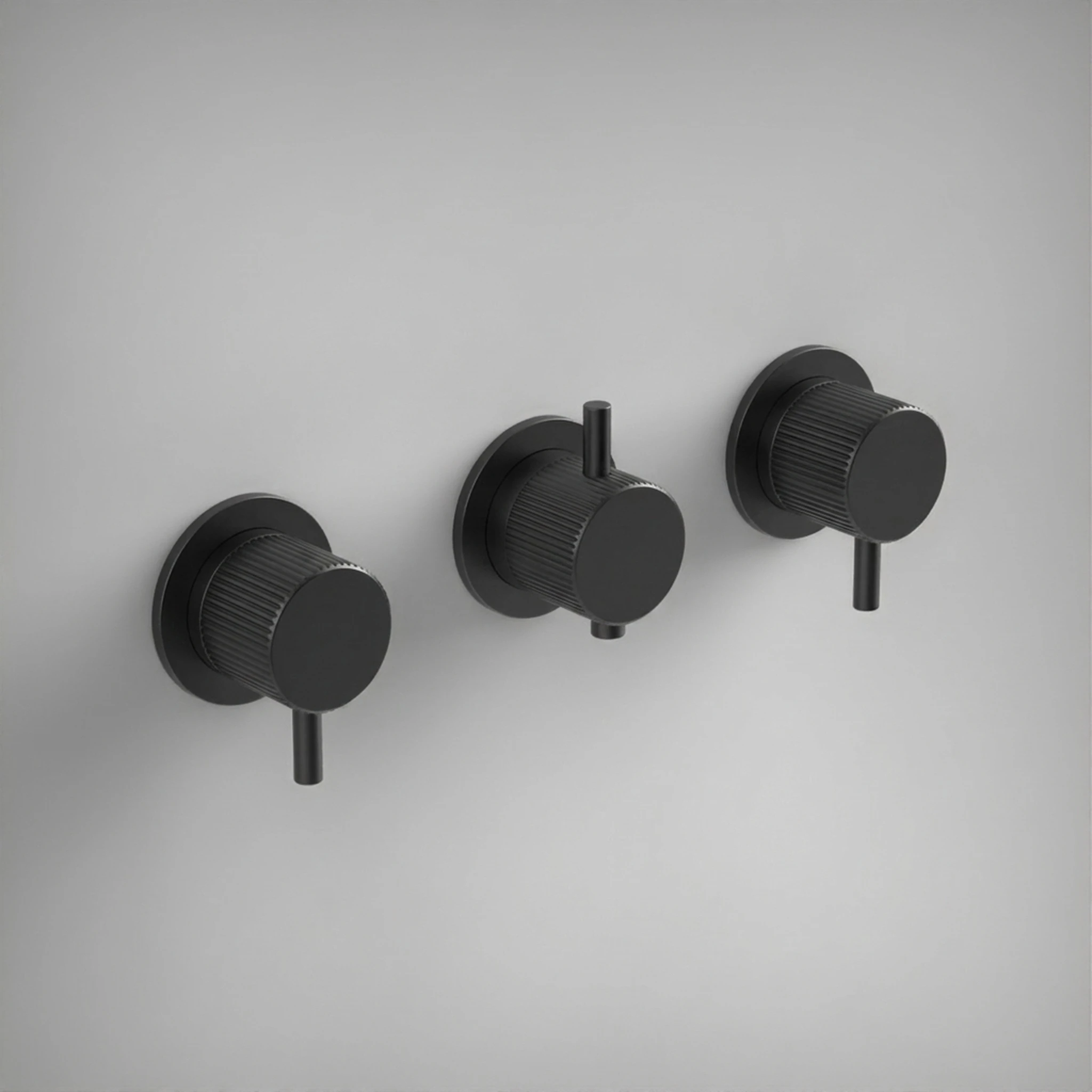 Ava Fluted 2 Way 3 Handle Thermostatic Valve W/ Flanges - Brushed Black
