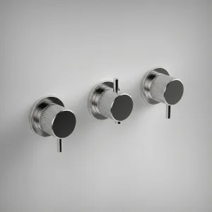 Ava Fluted 2 Way 3 Handle Thermostatic Valve W/ Flanges - Polished Stainless Steel