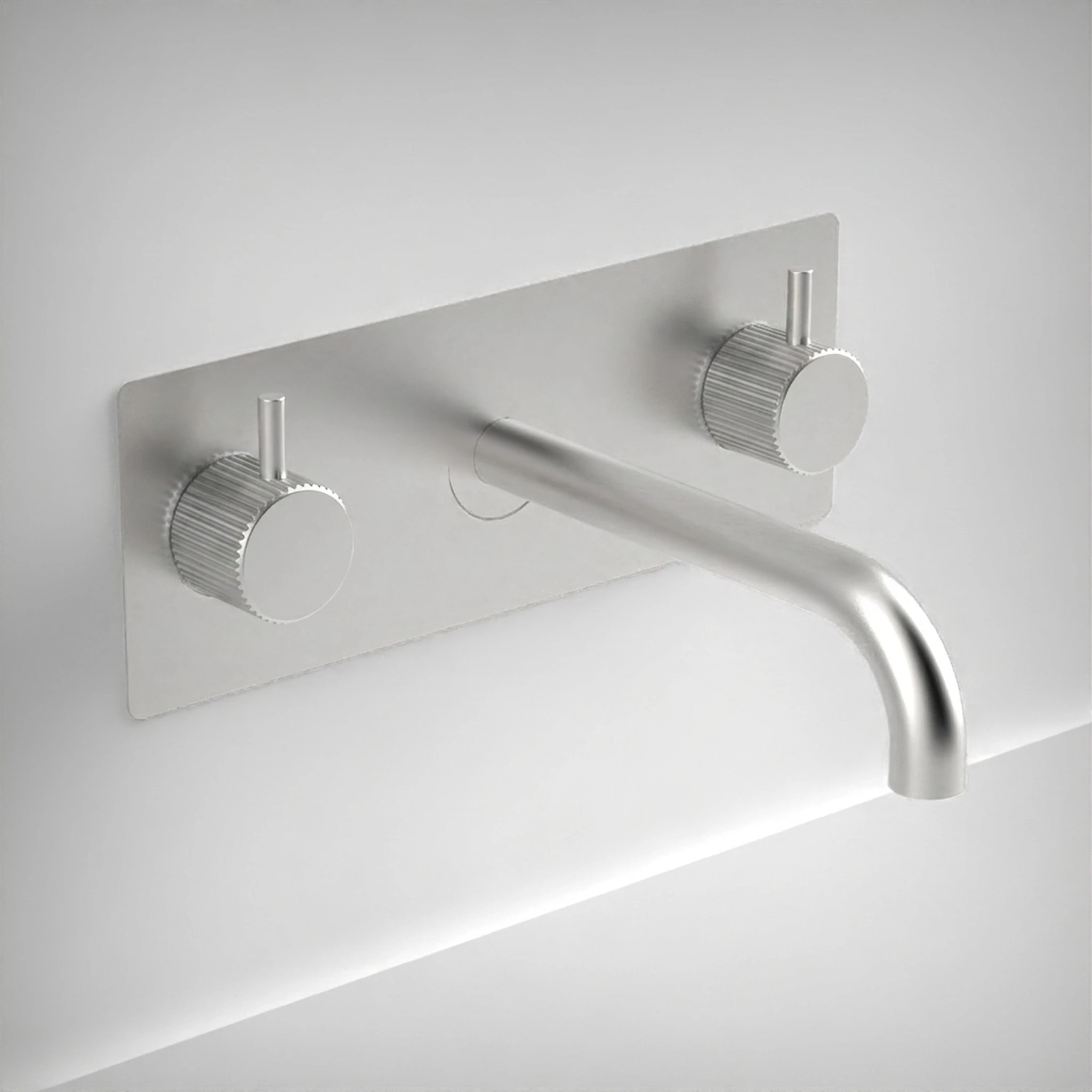 Ava Fluted 3 Hole Wall Mounted Basin Mixer With Back Plate - Brushed Stainless Steel