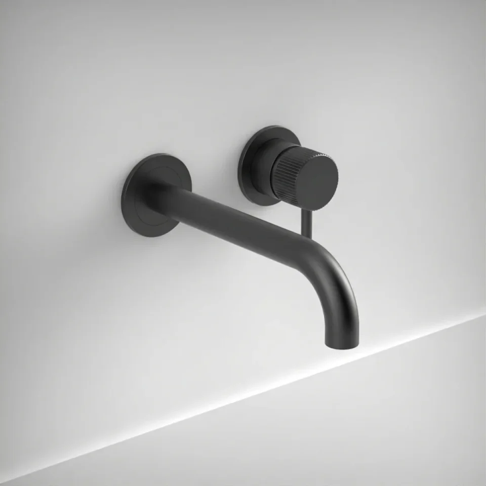 Ava Fluted 2 Hole Wall Mounted Bath Mixer 3.0 - Brushed Black product image - Image 1