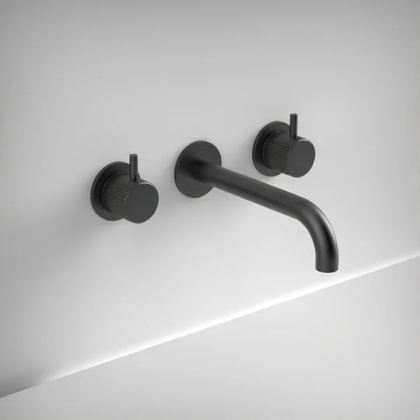 Ava Fluted 3 Hole Wall Mounted Bath Mixer - Brushed Black
