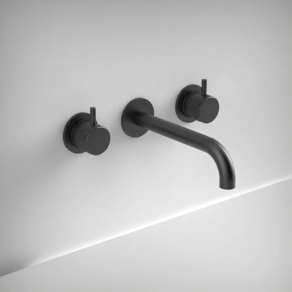 Ava Fluted 3 Hole Wall Mounted Bath Mixer - Brushed Black product image - Image 1