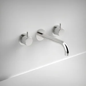 Ava Fluted 3 Hole Wall Mounted Bath Mixer - Polished Stainless Steel