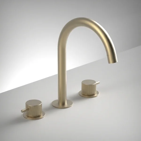 Ava Fluted 3 Hole Deck Mounted Bath Mixer - Brushed Brass