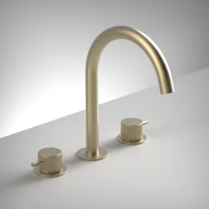Ava Fluted 3 Hole Deck Mounted Bath Mixer - Brushed Brass