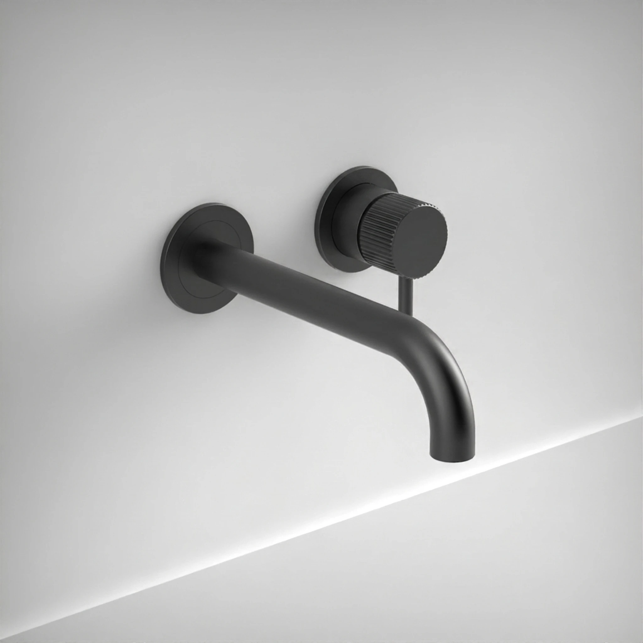 Ava Fluted 2 Hole Wall Mounted Basin Mixer W/ Flanges 3.0 - Brushed Black