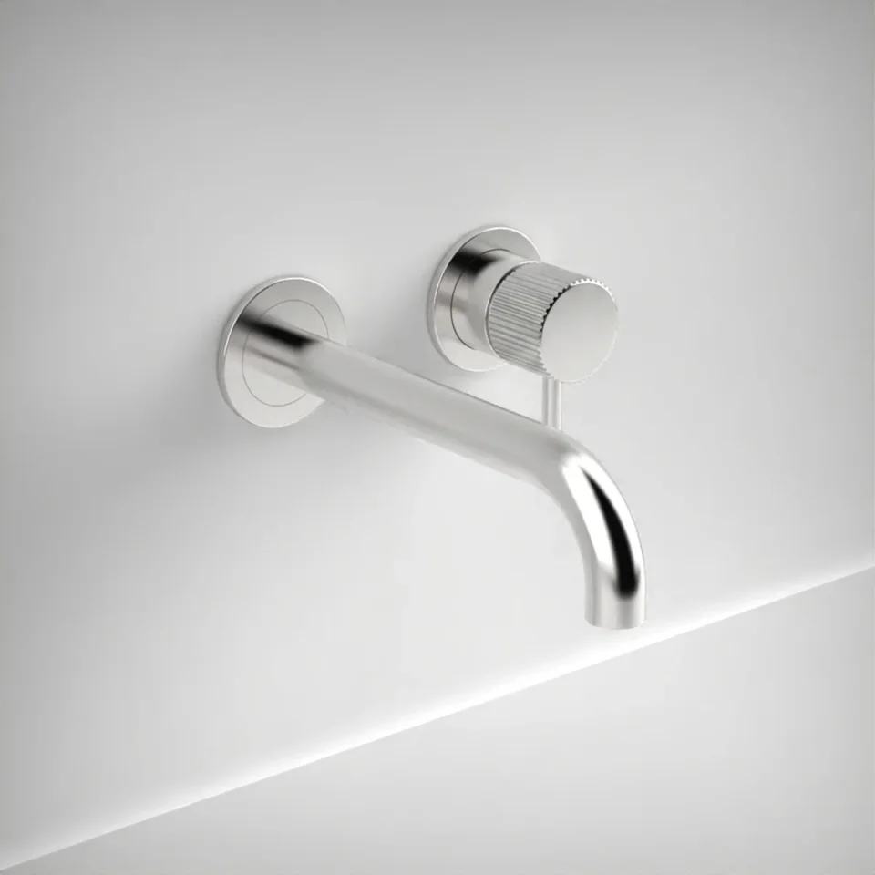Ava Fluted 2 Hole Wall Mounted Basin Mixer Tap Polished Stainless Steel 3.0 product image - Image 1