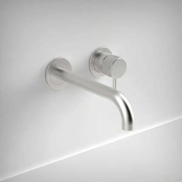 Ava Fluted 2 Hole Wall Mounted Basin Mixer W/ Flanges 3.0 - Brushed Stainless Steel