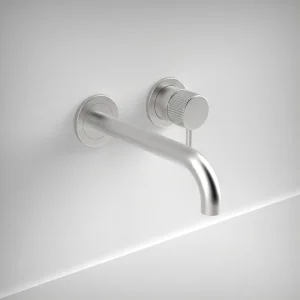 Ava Fluted 2 Hole Wall Mounted Basin Mixer W/ Flanges 3.0 - Brushed Stainless Steel