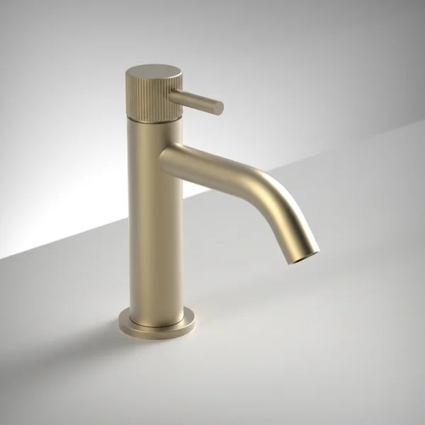 Ava Fluted Deck Mounted Basin Mixer Monobloc - Brushed Brass