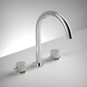 Ava Fluted 3 Hole Deck Mounted Basin Mixer W/ Flanges - Polished Stainless Steel