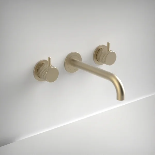 Ava Fluted 3 Hole Wall Mounted Basin Mixer W/ Flanges - Brushed Brass