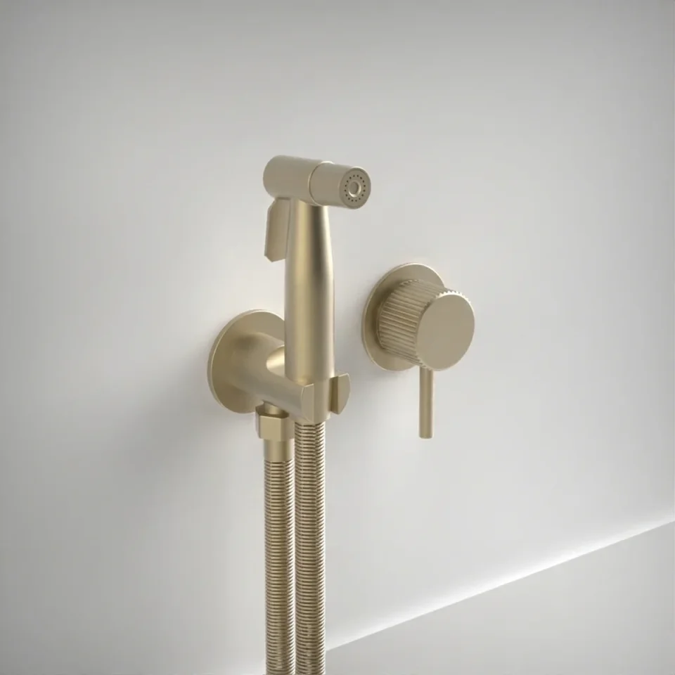 Ava Fluted Douche Kit W/ Flanges 3.0 - Brushed Brass product image - Image 1