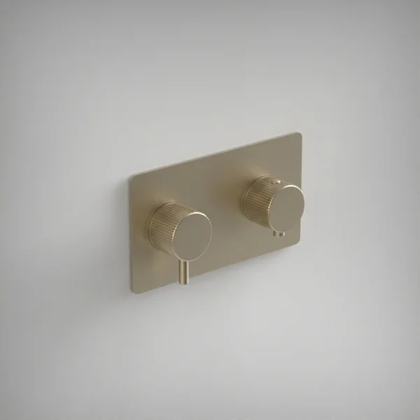 Ava Fluted 1 Way 2 Handle Thermostatic Valve W/ Backplate - Brushed Brass
