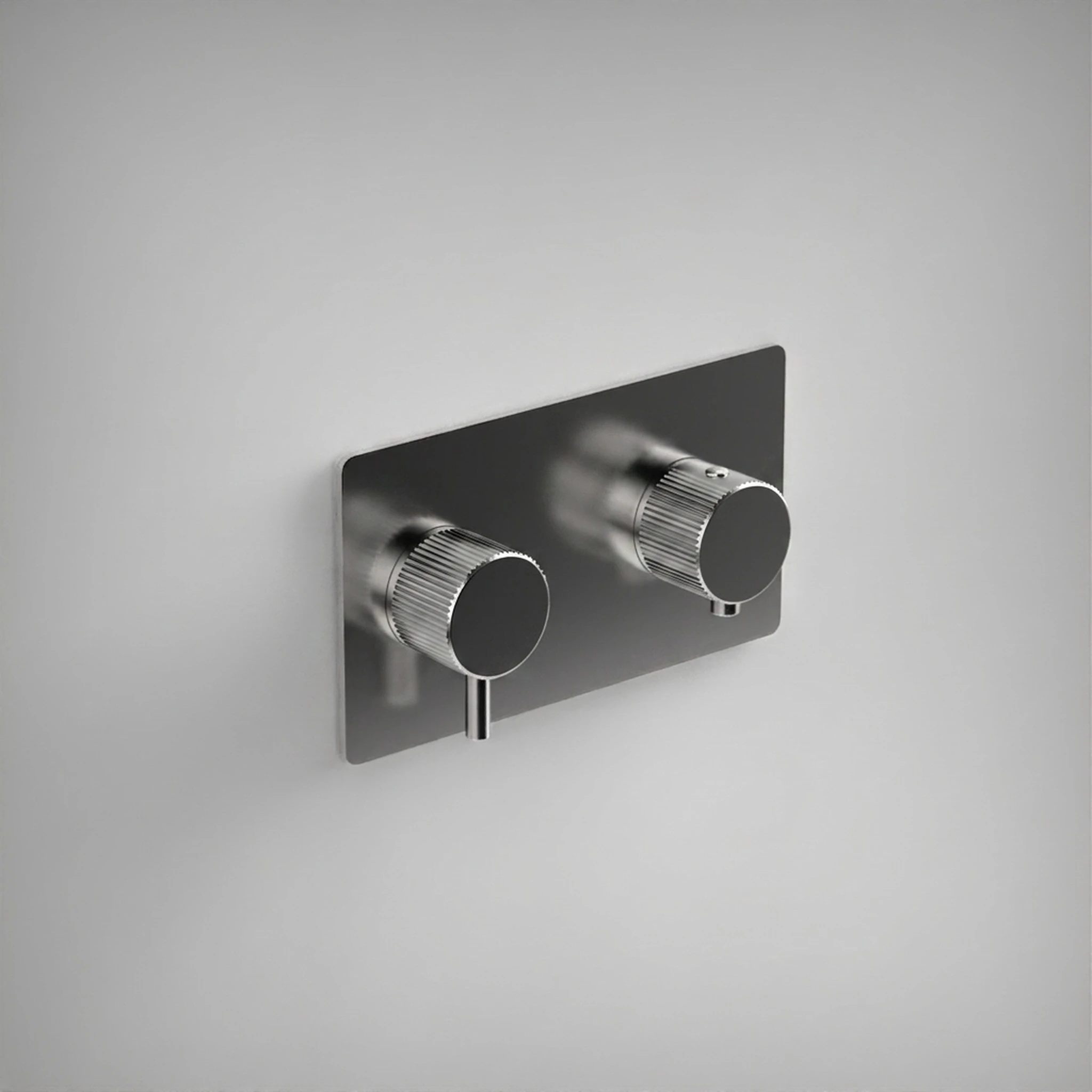 Ava Fluted 1 Way 2 Handle Thermostatic Valve W/ Backplate - Polished Stainless Steel