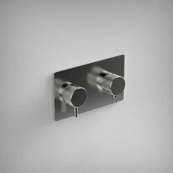 Ava Fluted 1 Way 2 Handle Thermostatic Valve W/ Backplate - Polished Stainless Steel