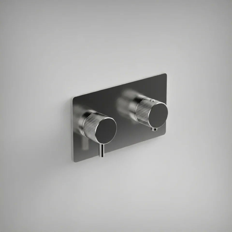 Ava Fluted 1 Way 2 Handle Thermostatic Valve W/ Backplate - Polished Stainless Steel product image - Image 1