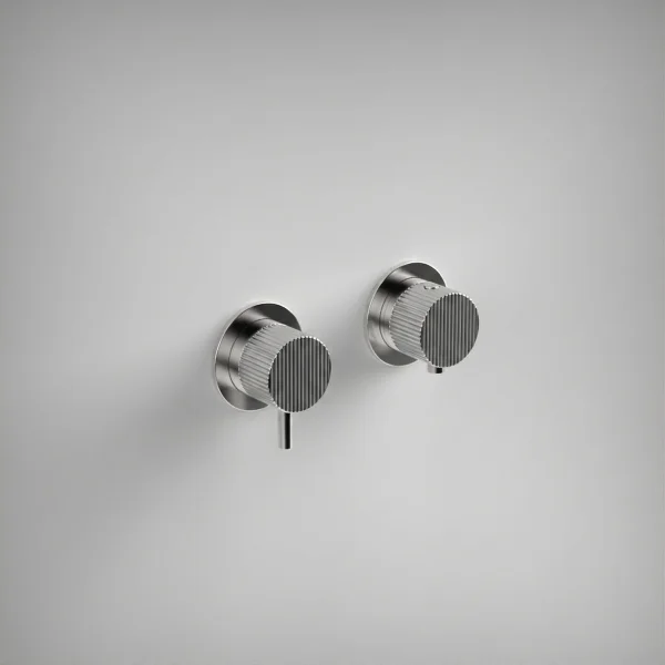 Ava Fluted 1 Way 2 Handle Thermostatic Valve W/ Flanges - Polished Stainless Steel