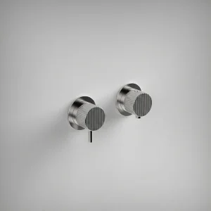 Ava Fluted 1 Way 2 Handle Thermostatic Valve W/ Flanges - Polished Stainless Steel