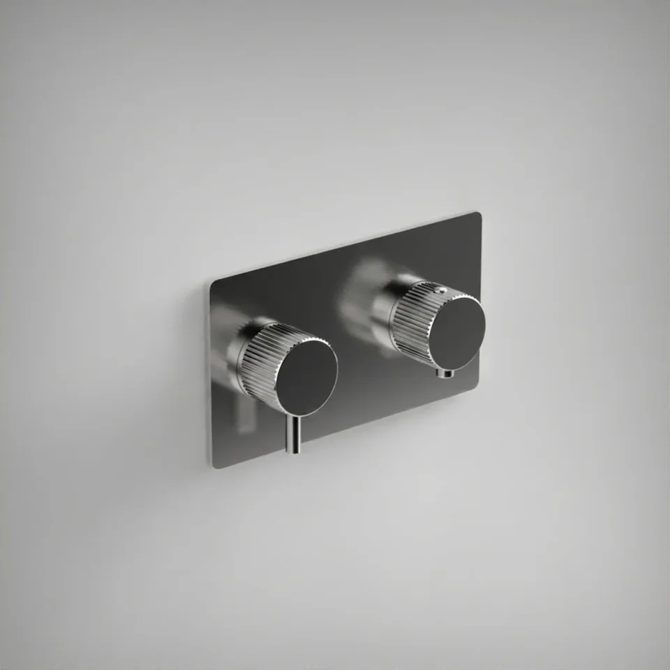 Ava Fluted 2 Way 2 Handle Thermostatic Valve W/ Backplate 3.0 - Polished Stainless Steel product image - Image 1