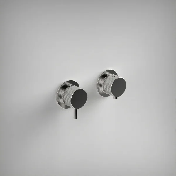Ava Fluted 2 Way 2 Handle Thermostatic Valve W/flanges 3.0 - Polished Stainless Steel