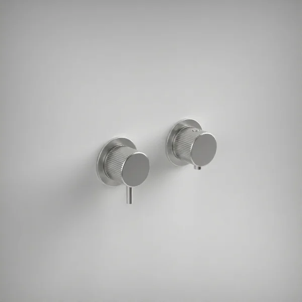 Ava Fluted 2 Way 2 Handle Thermostatic Valve W/flanges 3.0 - Brushed Stainless Steel