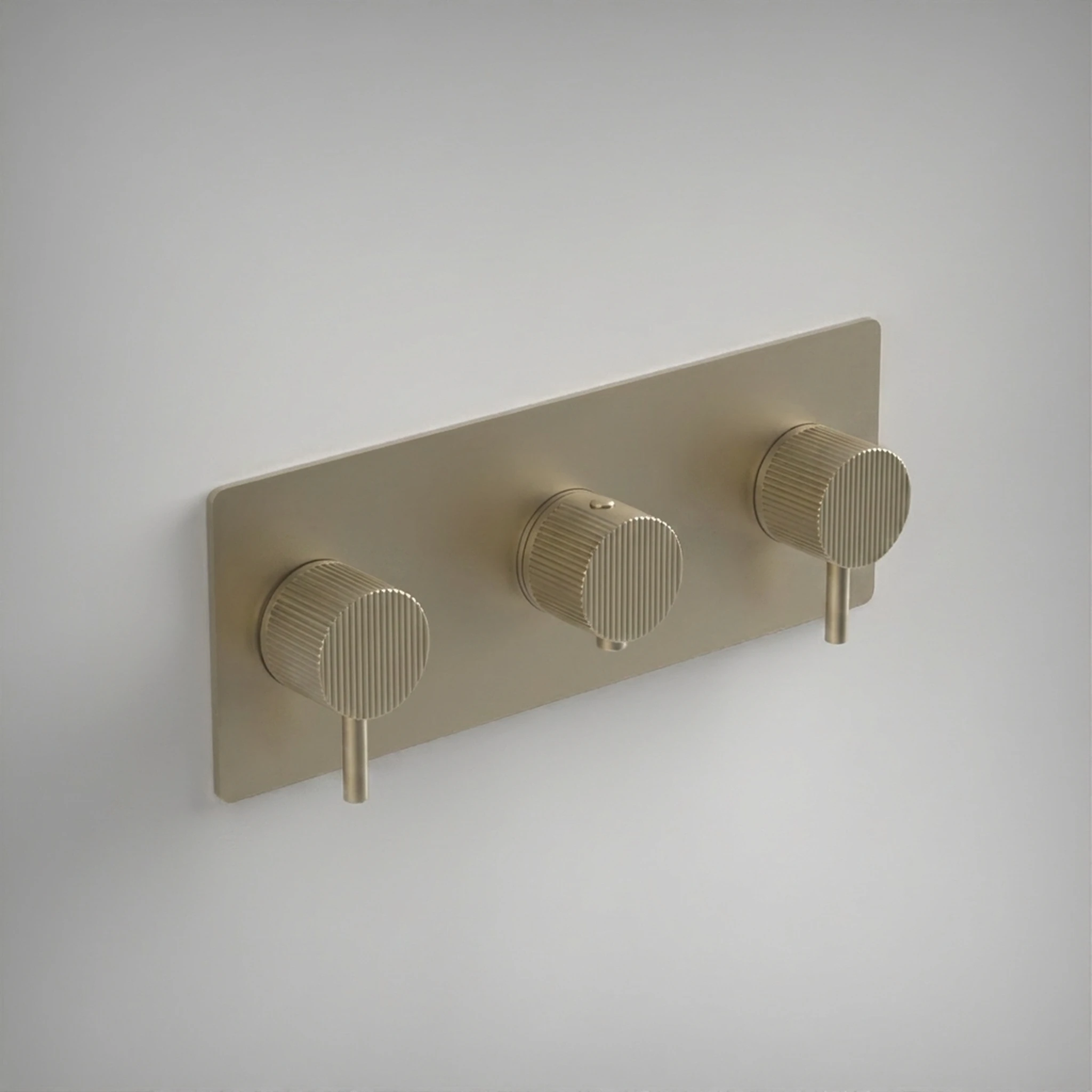 Ava Fluted 2 Way 3 Handle Thermostatic Valve W/ Backplate - Brushed Brass