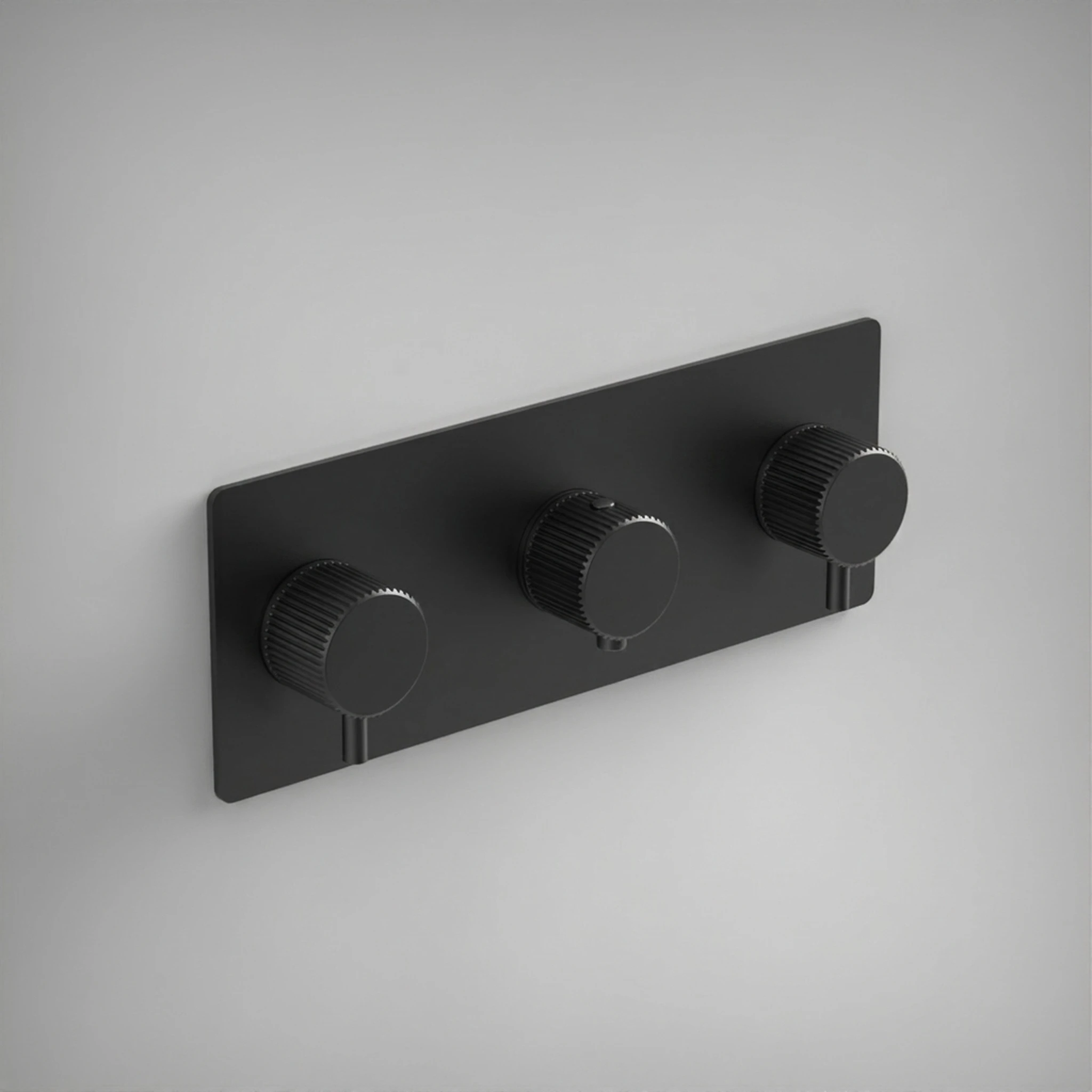 Ava Fluted 2 Way 3 Handle Thermostatic Valve W/ Backplate - Brushed Black