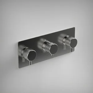 Ava Fluted 2 Way 3 Handle Thermostatic Valve W/ Backplate - Polished Stainless Steel