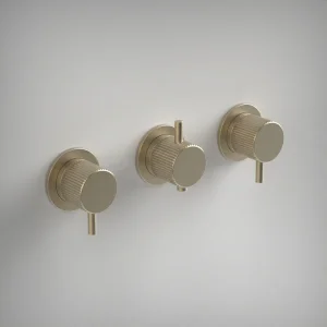Ava Fluted 4 Way 3 Handle Thermostat Valve W/flange 3.0 - Brushed Brass