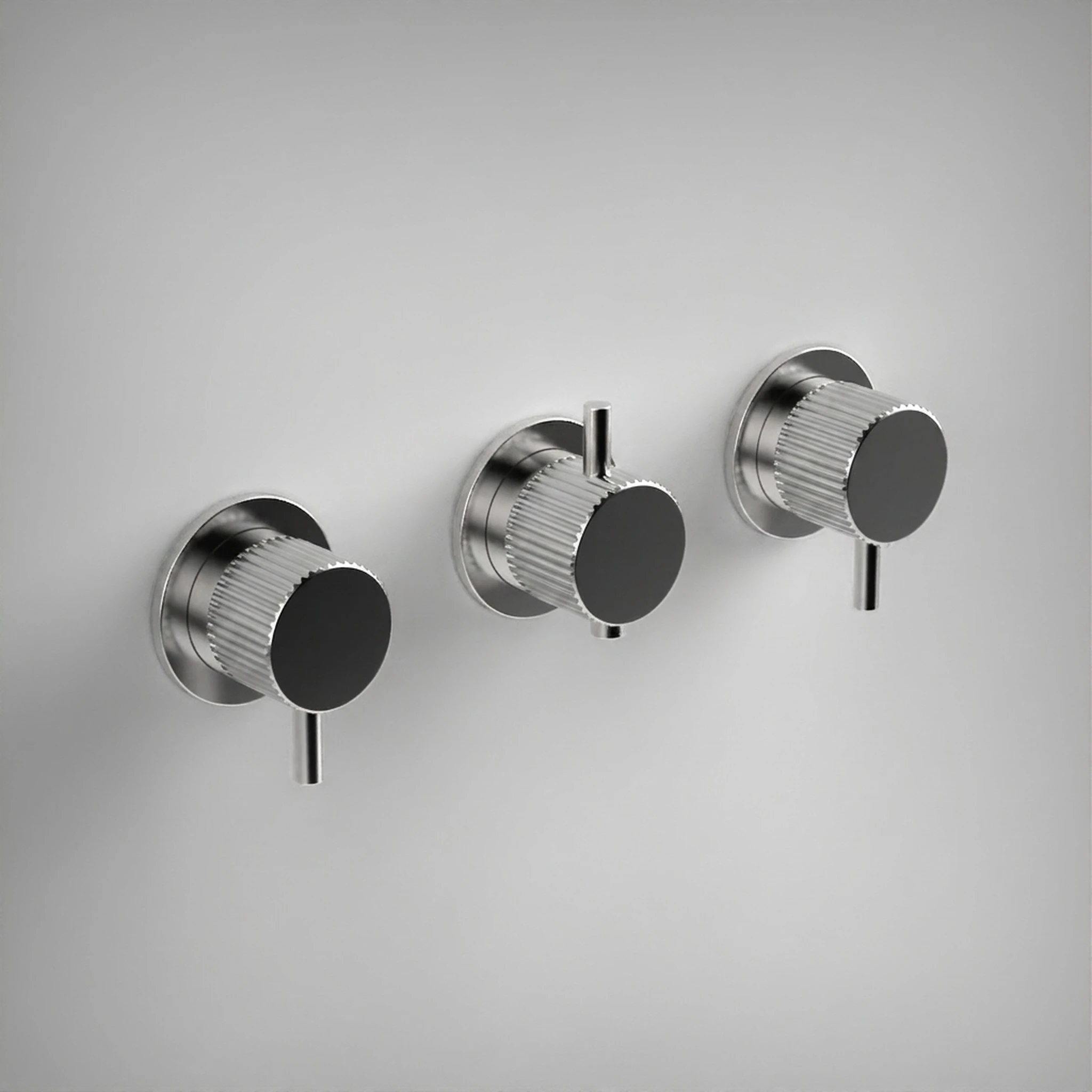 Ava Fluted 4 Way 3 Handle Thermostat Valve W/flanges 3.0 - Polished Stainless Steel