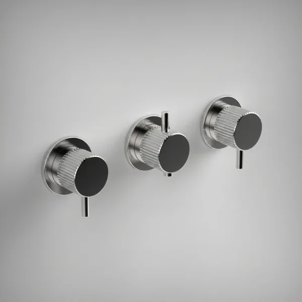 Ava Fluted 4 Way 3 Handle Thermostat Valve W/flanges 3.0 - Polished Stainless Steel
