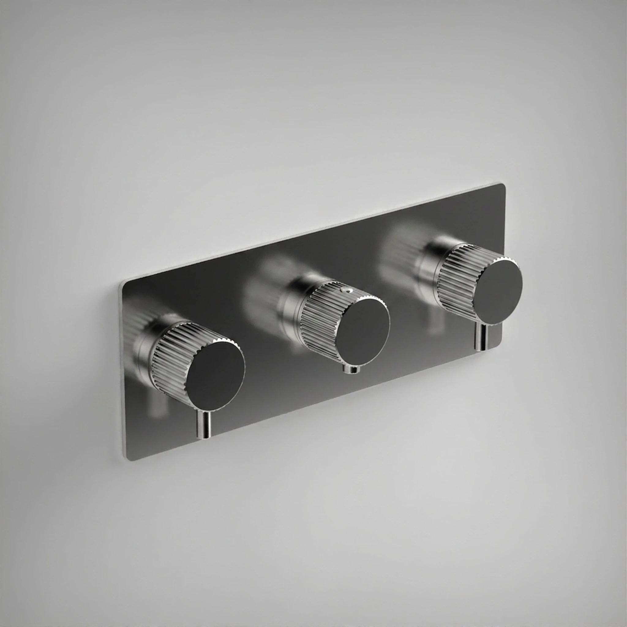 Ava Fluted 4 Way 3 Handle Thermostat Valve W/backplate 3.0 - Polished Stainless Steel