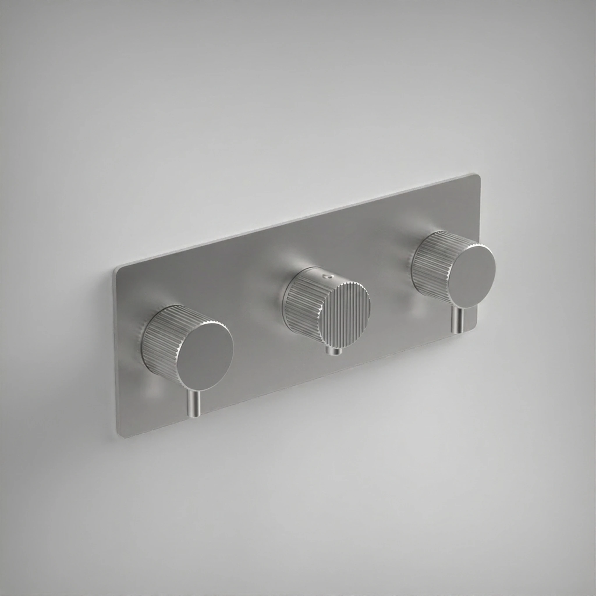 Ava Fluted 4 Way 3 Handle Thermostat Valve W/backplate 3.0 - Brushed Stainless Steel