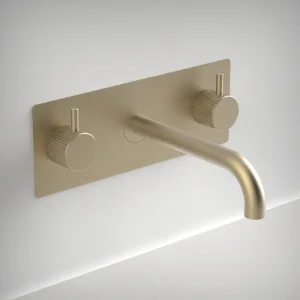 Ava Fluted 3 Hole Wall Mounted Basin Mixer With Back Plate - Brushed Brass