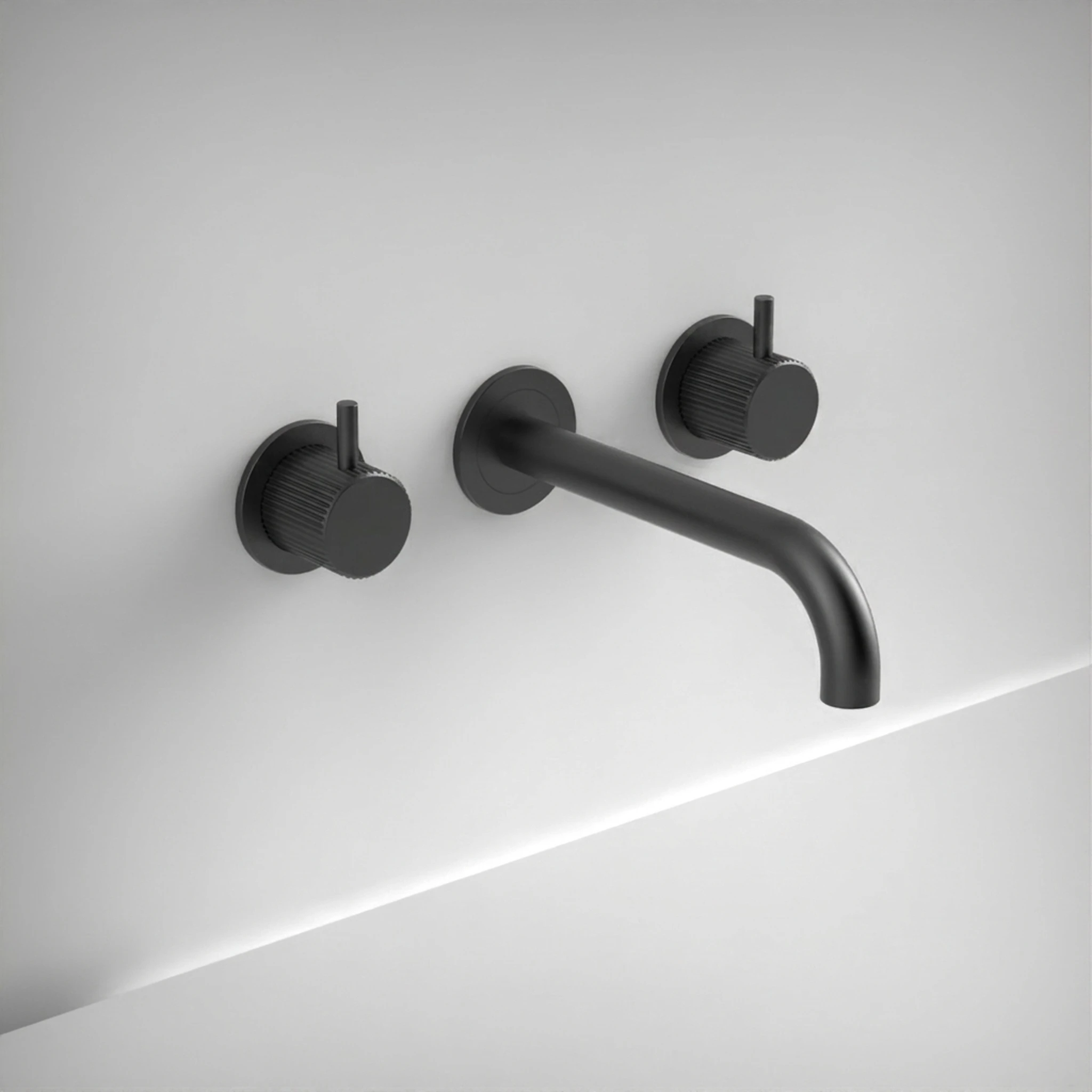 Ava Fluted 3 Hole Wall Mounted Basin Mixer W/ Flanges - Brushed Black