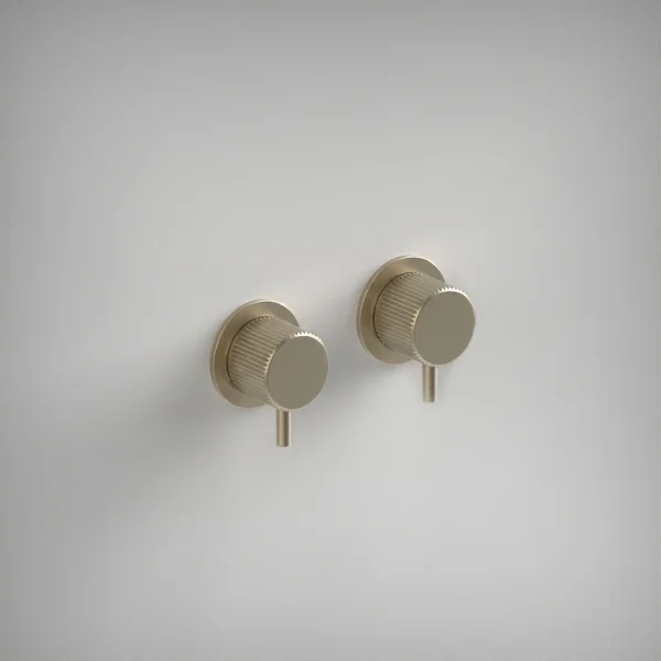 Ava Fluted Hot & Cold Stop Valves W/ Flanges - Brushed Brass