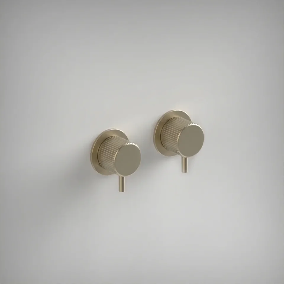 Ava Fluted Hot & Cold Stop Valves W/ Flanges - Brushed Brass product image - Image 1
