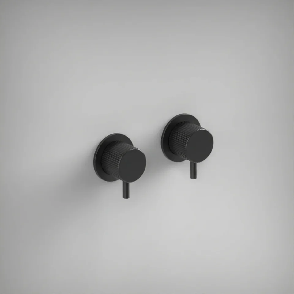 Ava Fluted Hot & Cold Stop Valves W/ Flanges - Brushed Black product image - Image 1