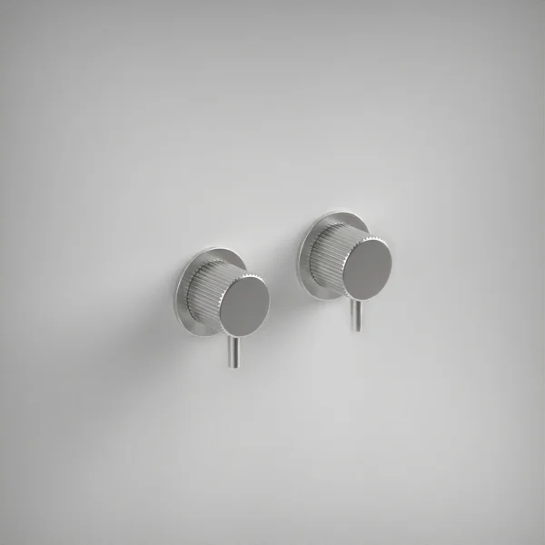 Ava Fluted Hot & Cold Stop Valves W/ Flanges - Brushed Stainless Steel