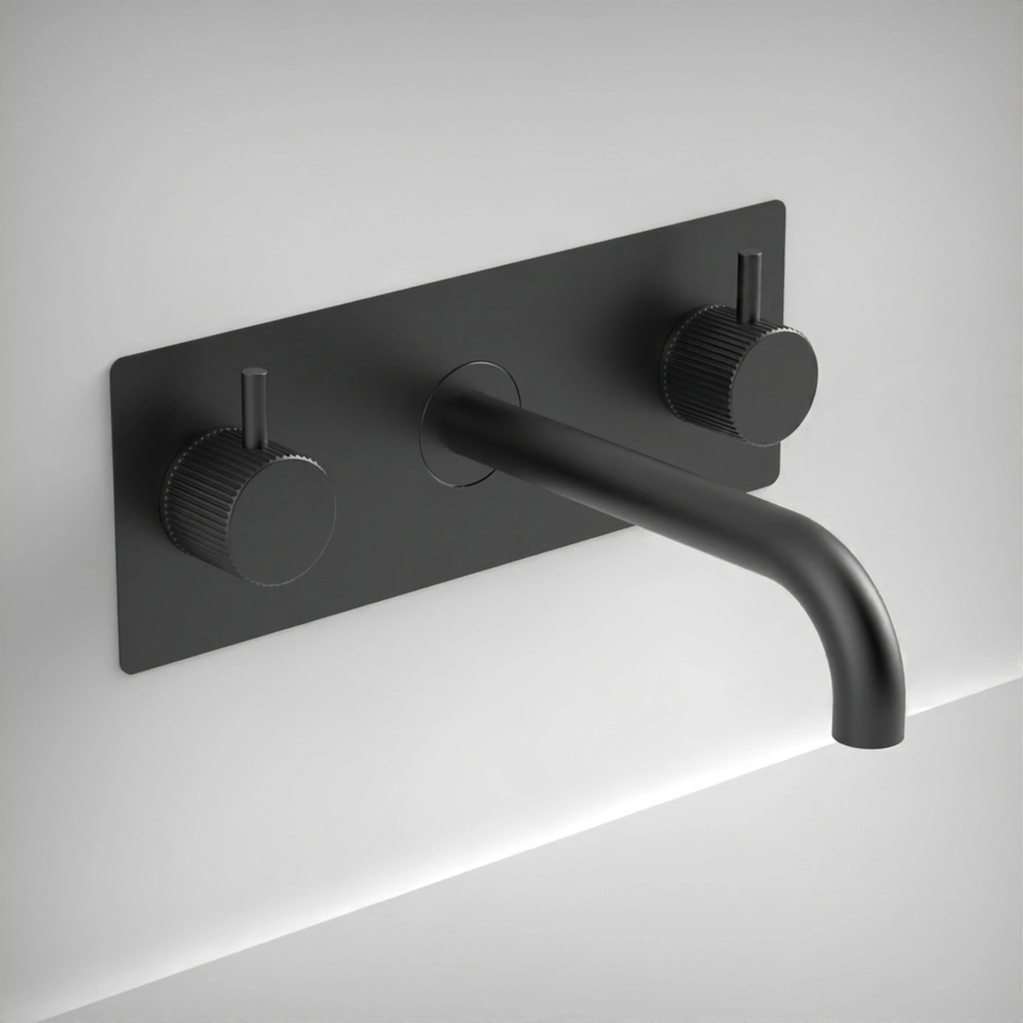 Ava Fluted 3 Hole Wall Mounted Basin Mixer With Back Plate - Brushed Black
