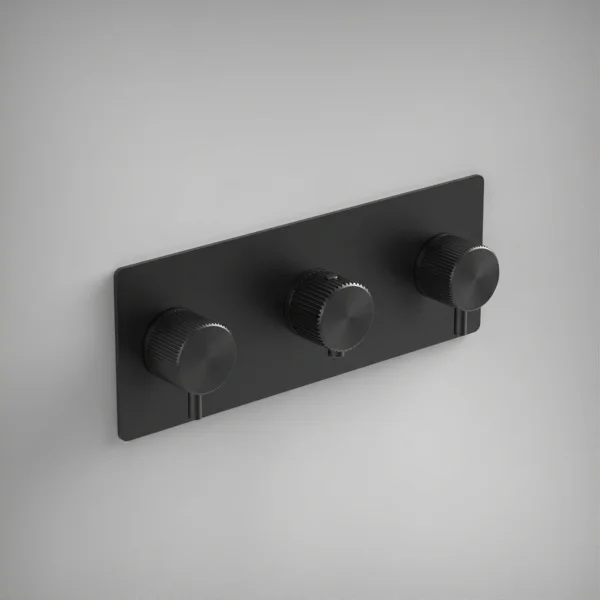 Ava Fluted 4 Way 3 Handle Thermostat Valve W/backplate 3.0 - Brushed Black
