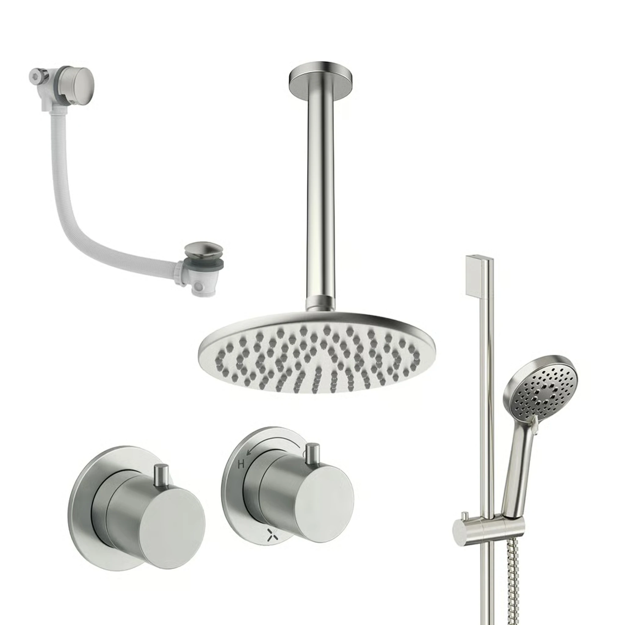 Crosswater Module Shower Set 7 Brushed Nickel 200mm Ceiling Mounted