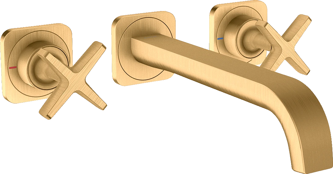 Axor Citterio E 3-hole Basin Mixer For Concealed Installation Wall-mounted With Spout 220 Mm And Escutcheons Brushed Brass