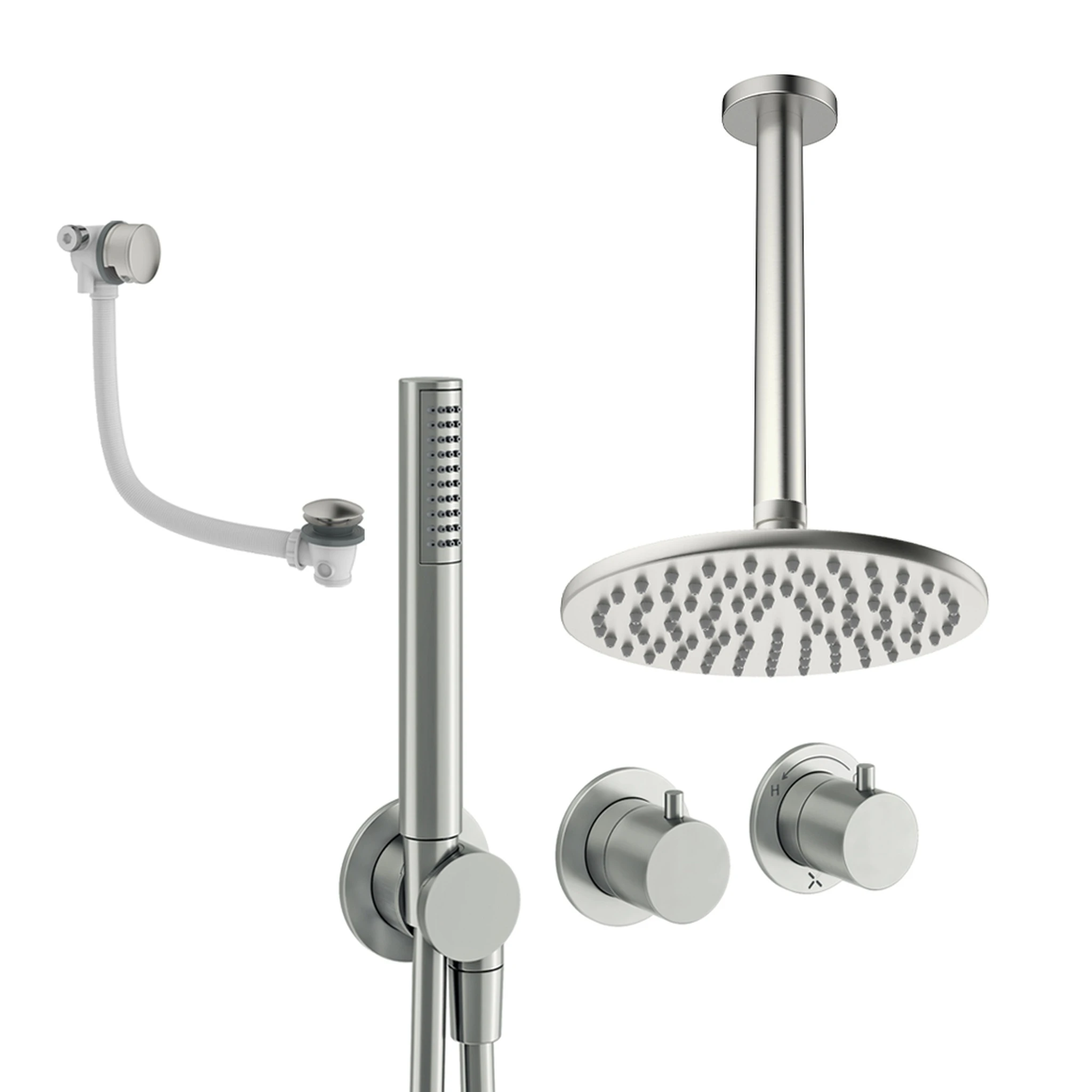 Crosswater Module Shower Set 9 Brushed Nickel 200mm Ceiling Mounted