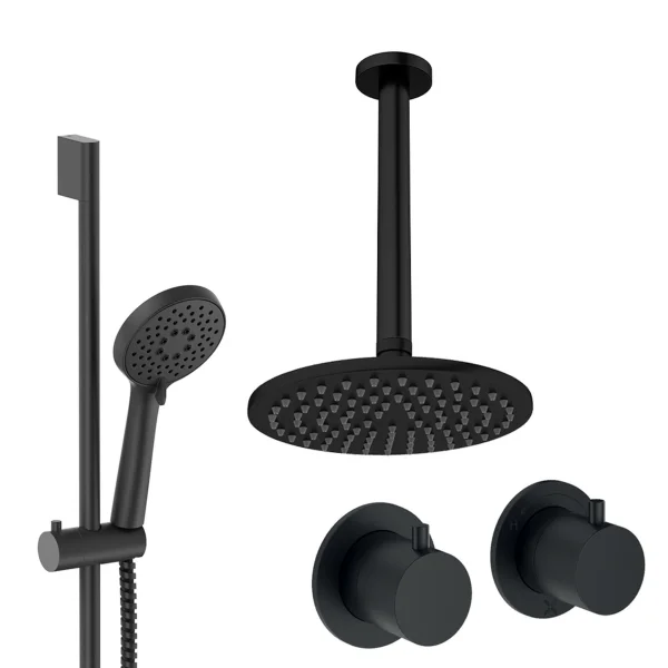 Crosswater Module Shower Set 2 Matt Black 200mm Ceiling Mounted