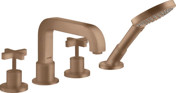 Axor Citterio 4-hole Rim-mounted Bath Mixer With Cross Handles And Escutcheons Brushed Red Gold