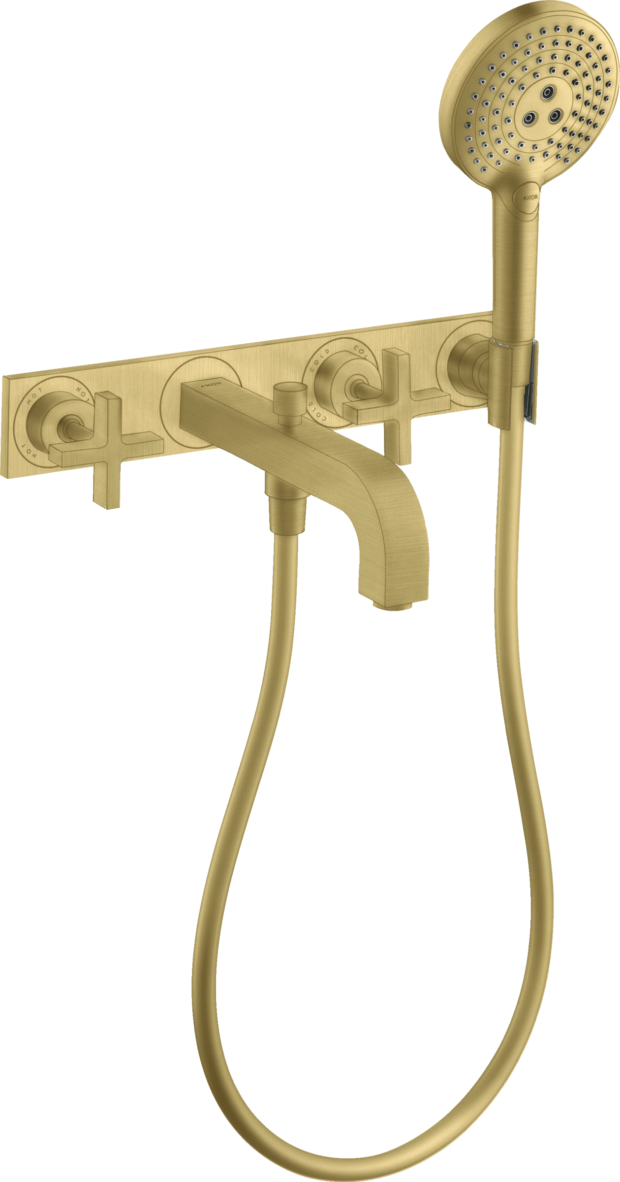 Axor Citterio 3-hole Bath Mixer For Concealed Installation Wall-mounted With Cross Handles And Plate Brushed Brass