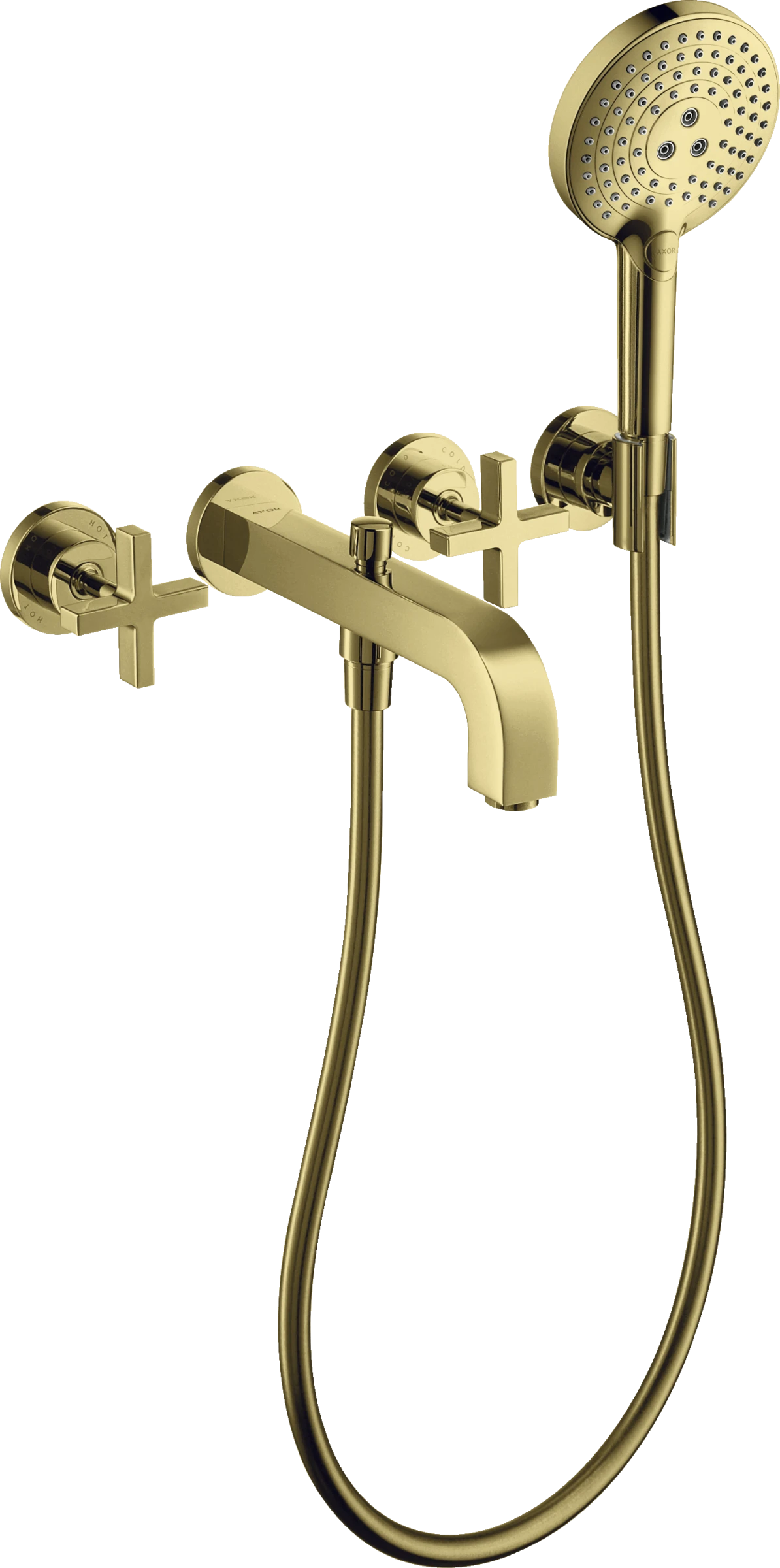 Axor Citterio 3-hole Bath Mixer For Concealed Installation Wall-mounted With Cross Handles And Escutcheons Gold Polished